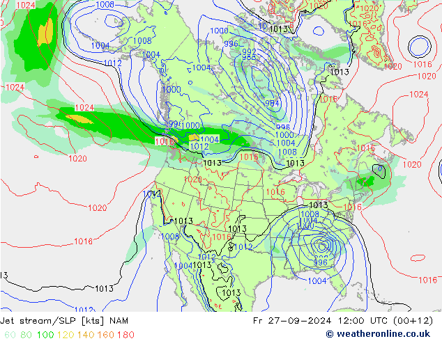 Polarjet/Bodendruck NAM Fr 27.09.2024 12 UTC