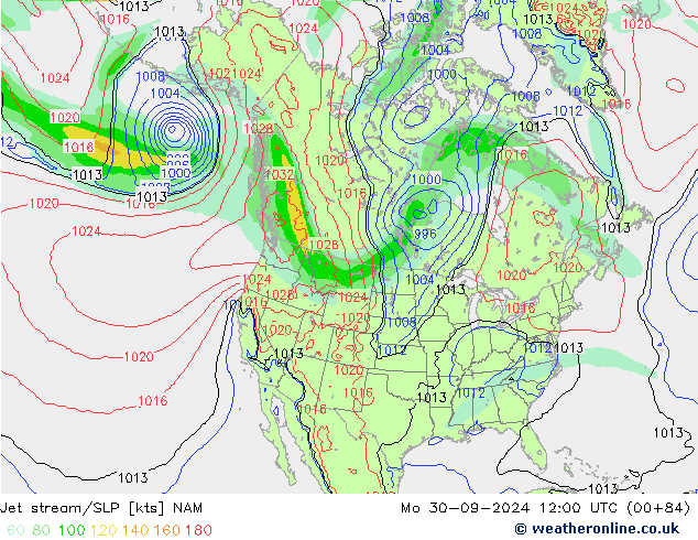 Courant-jet NAM lun 30.09.2024 12 UTC