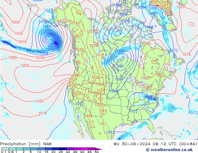 Precipitación NAM lun 30.09.2024 12 UTC