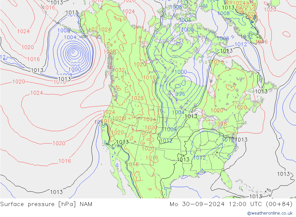 Surface pressure NAM Mo 30.09.2024 12 UTC