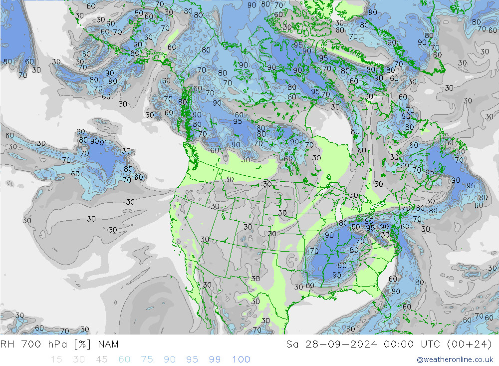 RH 700 hPa NAM Sa 28.09.2024 00 UTC