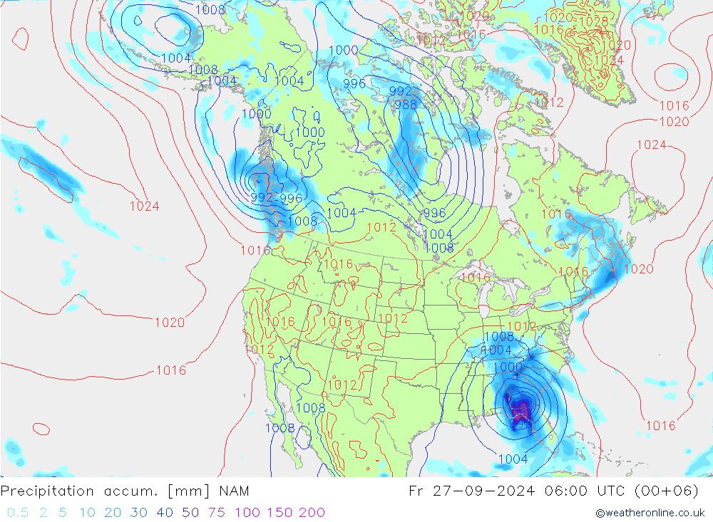 Precipitation accum. NAM пт 27.09.2024 06 UTC