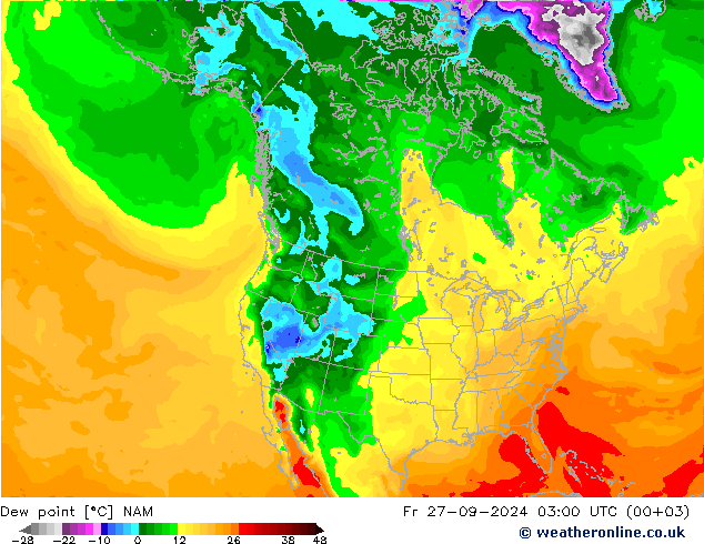 Dew point NAM Fr 27.09.2024 03 UTC