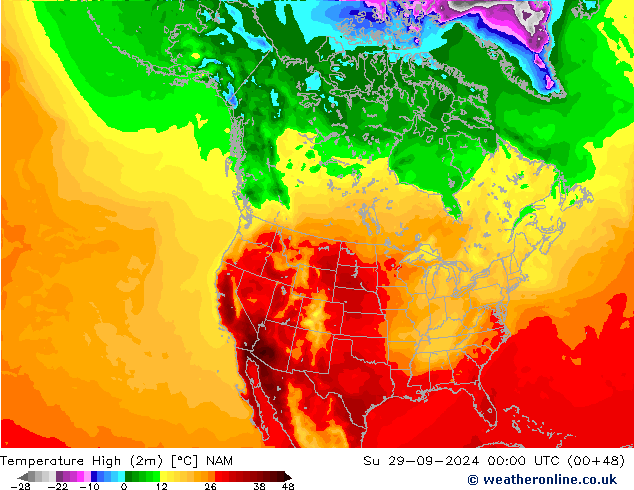 Temperature High (2m) NAM Su 29.09.2024 00 UTC