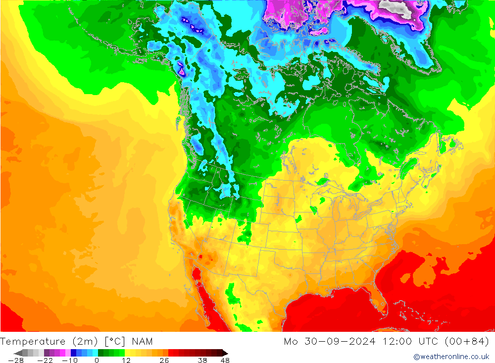 Temperature (2m) NAM Mo 30.09.2024 12 UTC