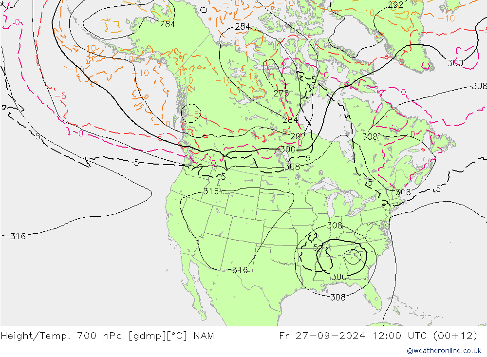 Height/Temp. 700 hPa NAM  27.09.2024 12 UTC