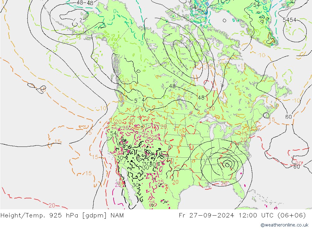 Height/Temp. 925 hPa NAM Fr 27.09.2024 12 UTC