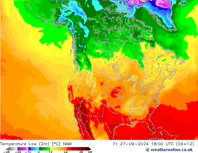 Temperatura mín. (2m) NAM vie 27.09.2024 18 UTC