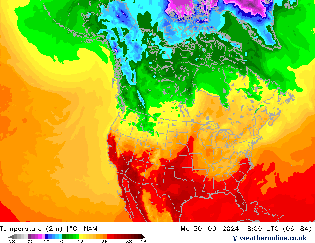 Temperaturkarte (2m) NAM Mo 30.09.2024 18 UTC