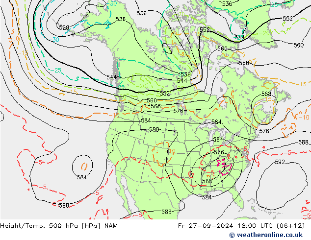 Height/Temp. 500 гПа NAM пт 27.09.2024 18 UTC