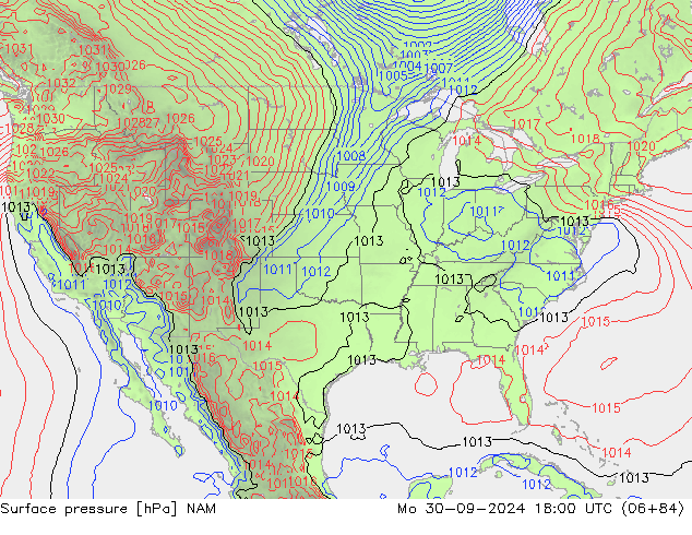 Atmosférický tlak NAM Po 30.09.2024 18 UTC