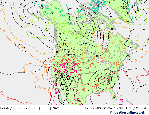 Height/Temp. 925 hPa NAM 星期五 27.09.2024 15 UTC