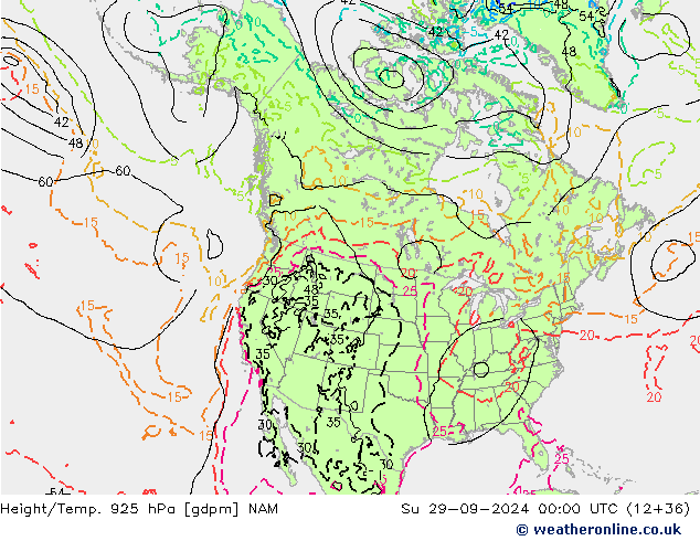 Hoogte/Temp. 925 hPa NAM zo 29.09.2024 00 UTC