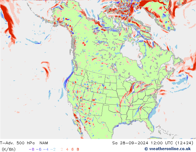 T-Adv. 500 hPa NAM za 28.09.2024 12 UTC