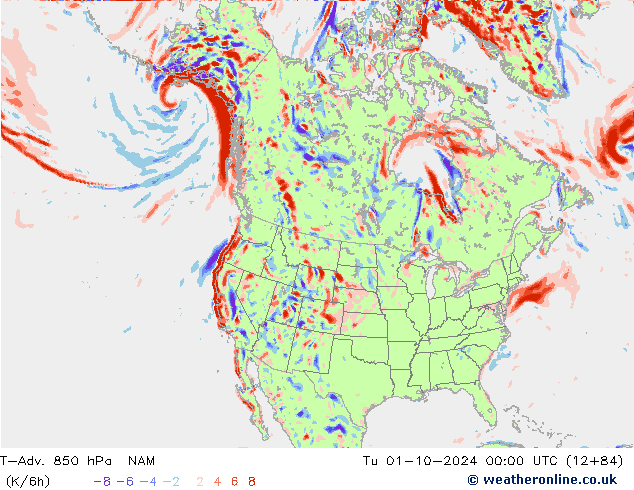 T-Adv. 850 hPa NAM di 01.10.2024 00 UTC