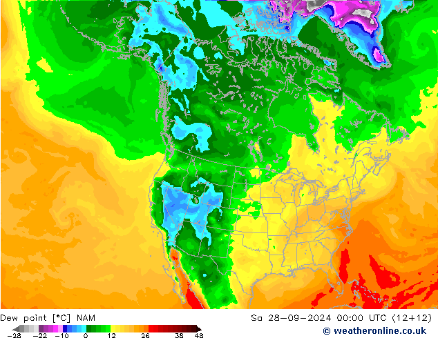 露点 NAM 星期六 28.09.2024 00 UTC