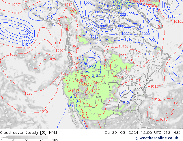 Bewolking (Totaal) NAM zo 29.09.2024 12 UTC