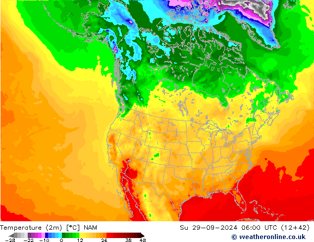 Temperatuurkaart (2m) NAM zo 29.09.2024 06 UTC