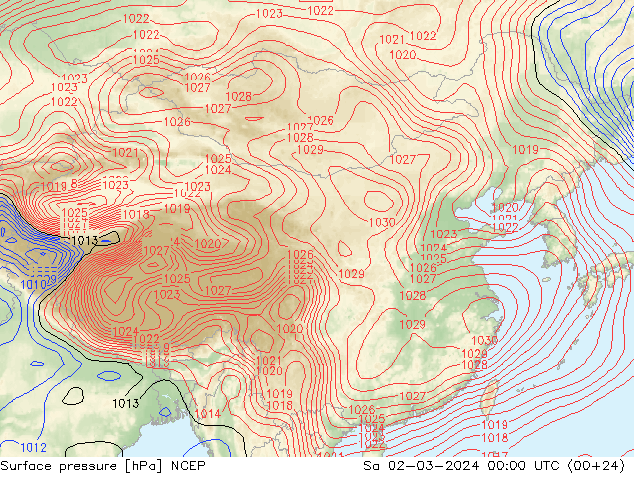 Surface pressure NCEP Sa 02.03.2024 00 UTC