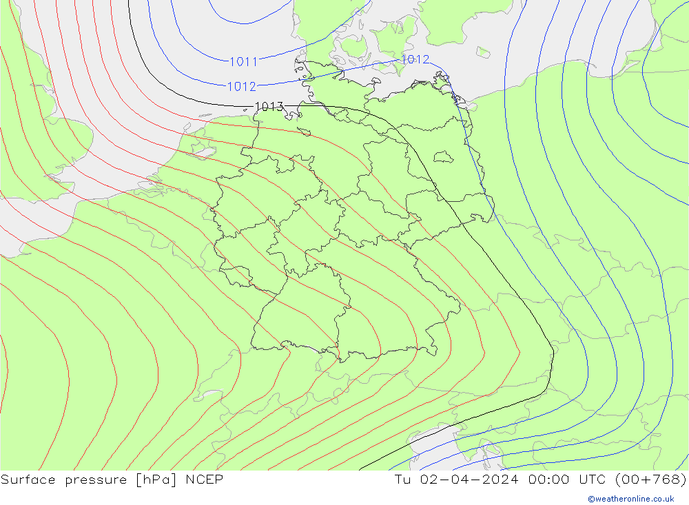 Atmosférický tlak NCEP Út 02.04.2024 00 UTC
