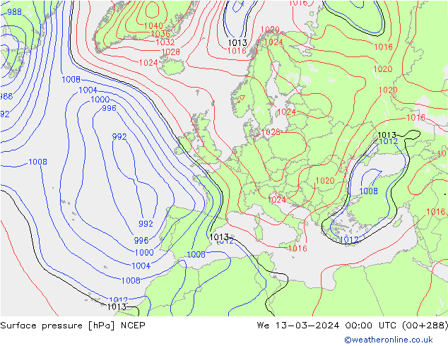 Pressione al suolo NCEP mer 13.03.2024 00 UTC