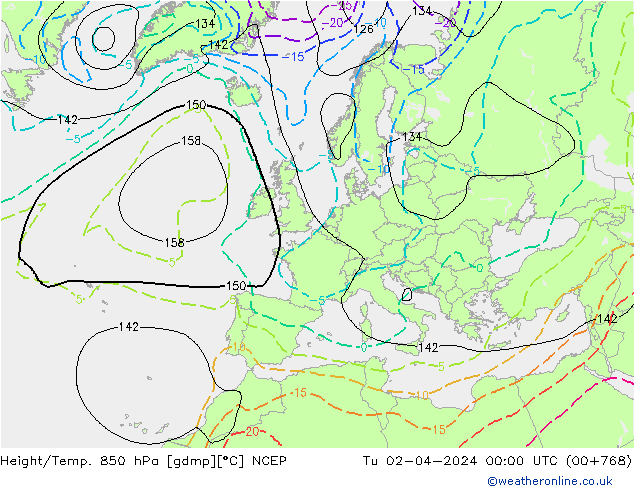 Height/Temp. 850 hPa NCEP Ter 02.04.2024 00 UTC