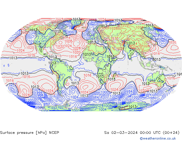 Surface pressure NCEP Sa 02.03.2024 00 UTC