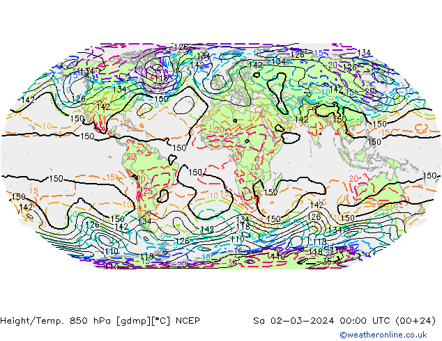 Height/Temp. 850 hPa NCEP sab 02.03.2024 00 UTC