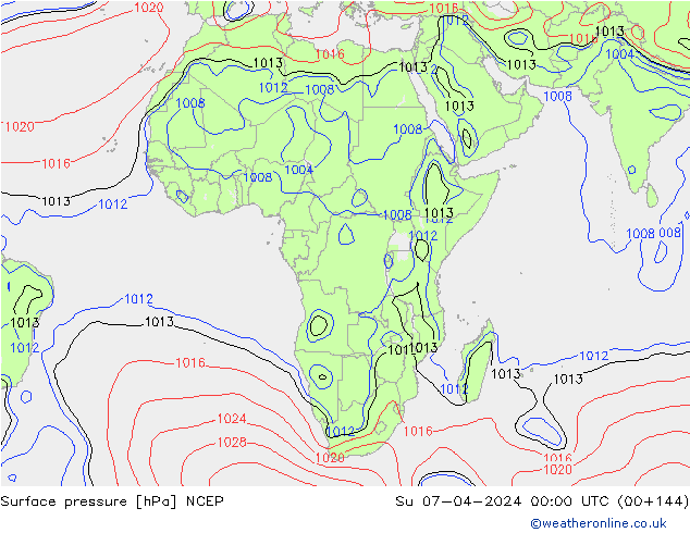 Surface pressure NCEP Su 07.04.2024 00 UTC