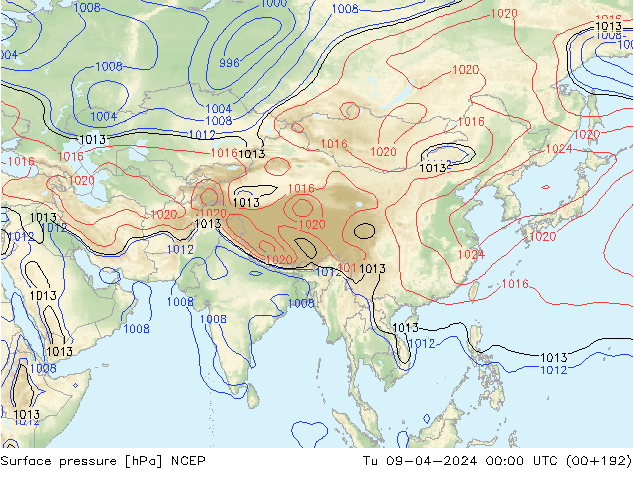 Surface pressure NCEP Tu 09.04.2024 00 UTC