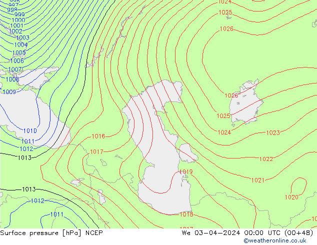 Atmosférický tlak NCEP St 03.04.2024 00 UTC