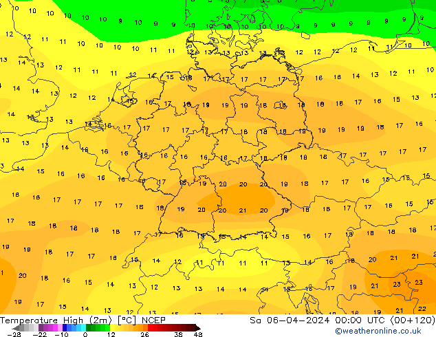 temperatura máx. (2m) NCEP Sáb 06.04.2024 00 UTC