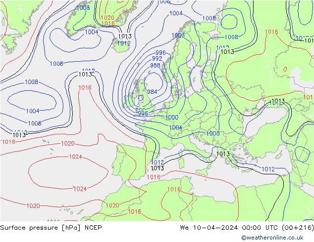 Bodendruck NCEP Mi 10.04.2024 00 UTC