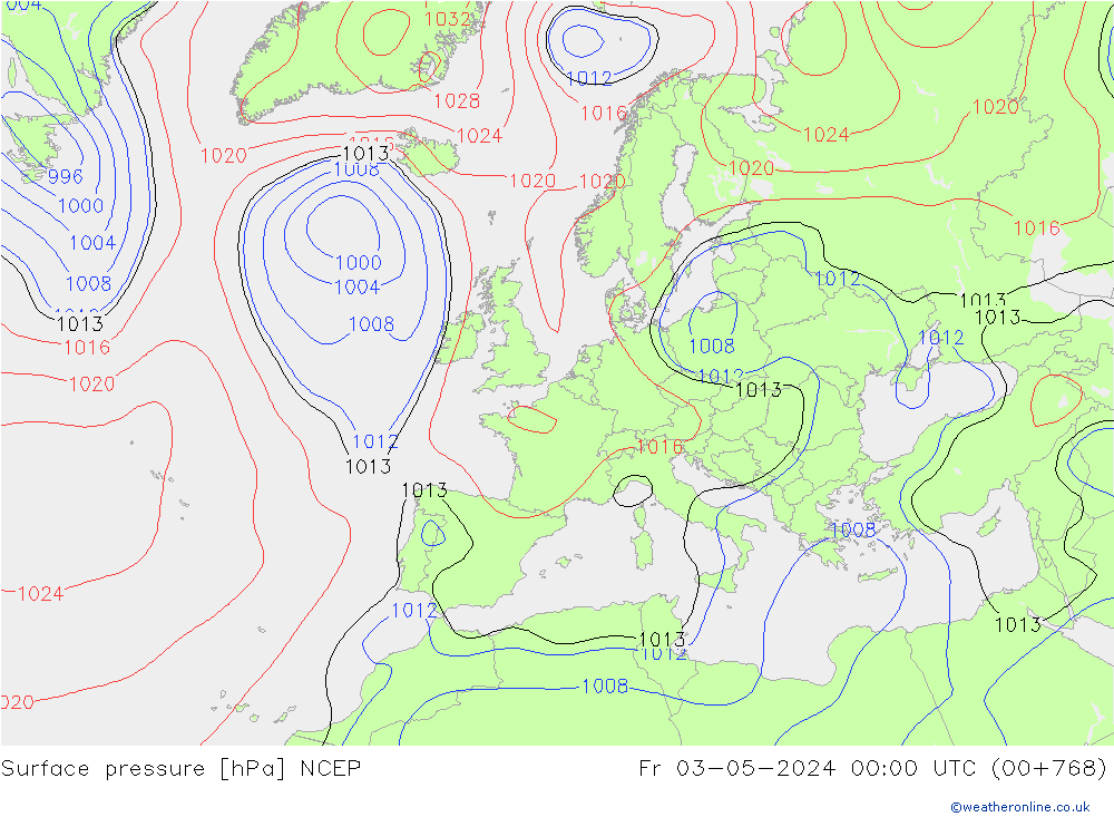 Surface pressure NCEP Fr 03.05.2024 00 UTC
