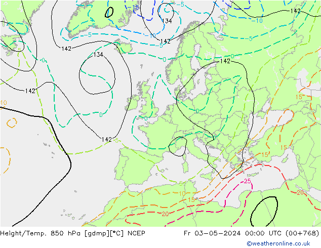 Yükseklik/Sıc. 850 hPa NCEP Cu 03.05.2024 00 UTC