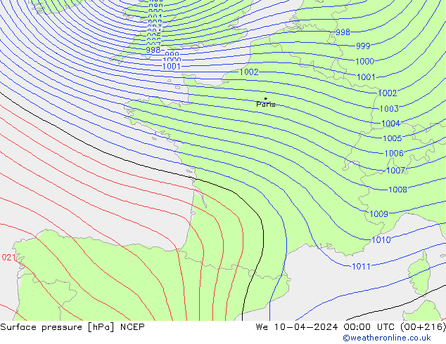 Surface pressure NCEP We 10.04.2024 00 UTC