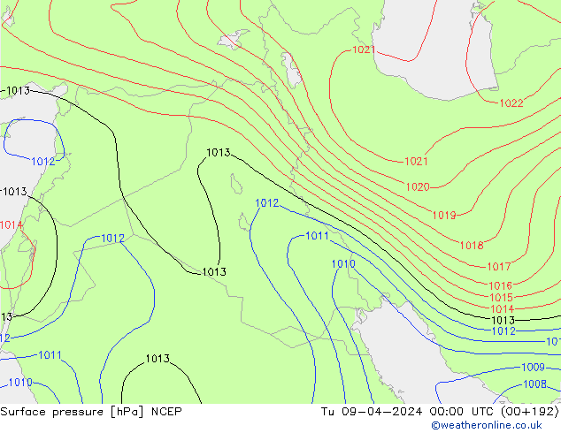 Bodendruck NCEP Di 09.04.2024 00 UTC