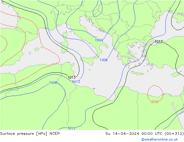Luchtdruk (Grond) NCEP zo 14.04.2024 00 UTC