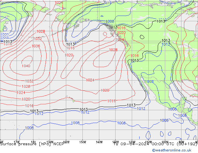 Atmosférický tlak NCEP Út 09.04.2024 00 UTC
