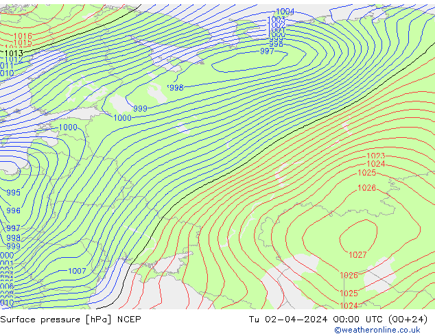 Atmosférický tlak NCEP Út 02.04.2024 00 UTC