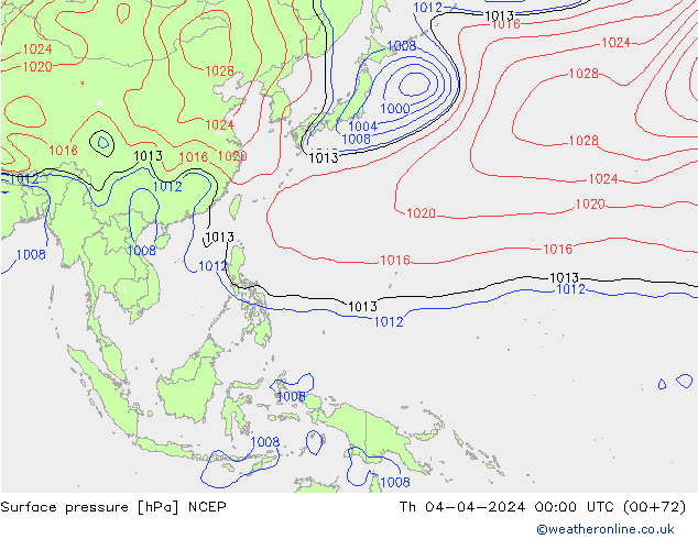 Atmosférický tlak NCEP Čt 04.04.2024 00 UTC