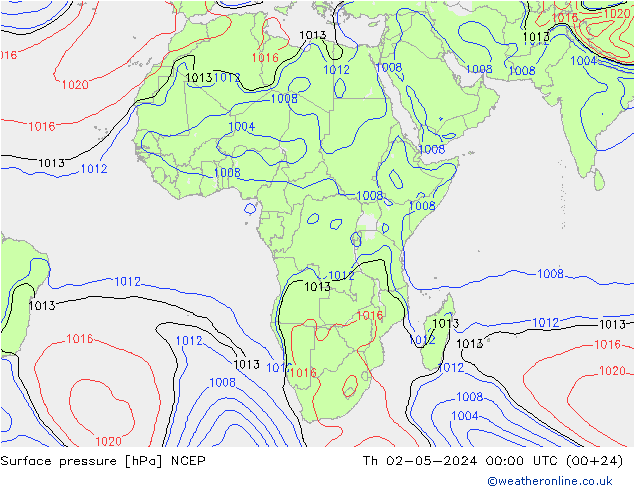 Presión superficial NCEP jue 02.05.2024 00 UTC