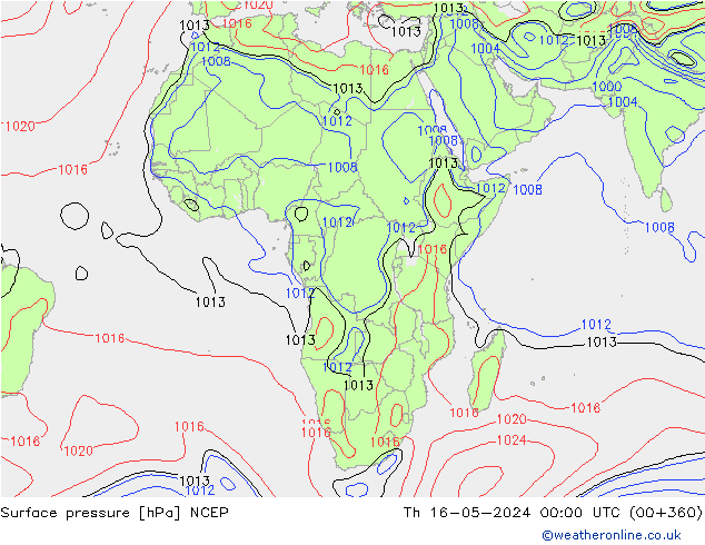 Pressione al suolo NCEP gio 16.05.2024 00 UTC