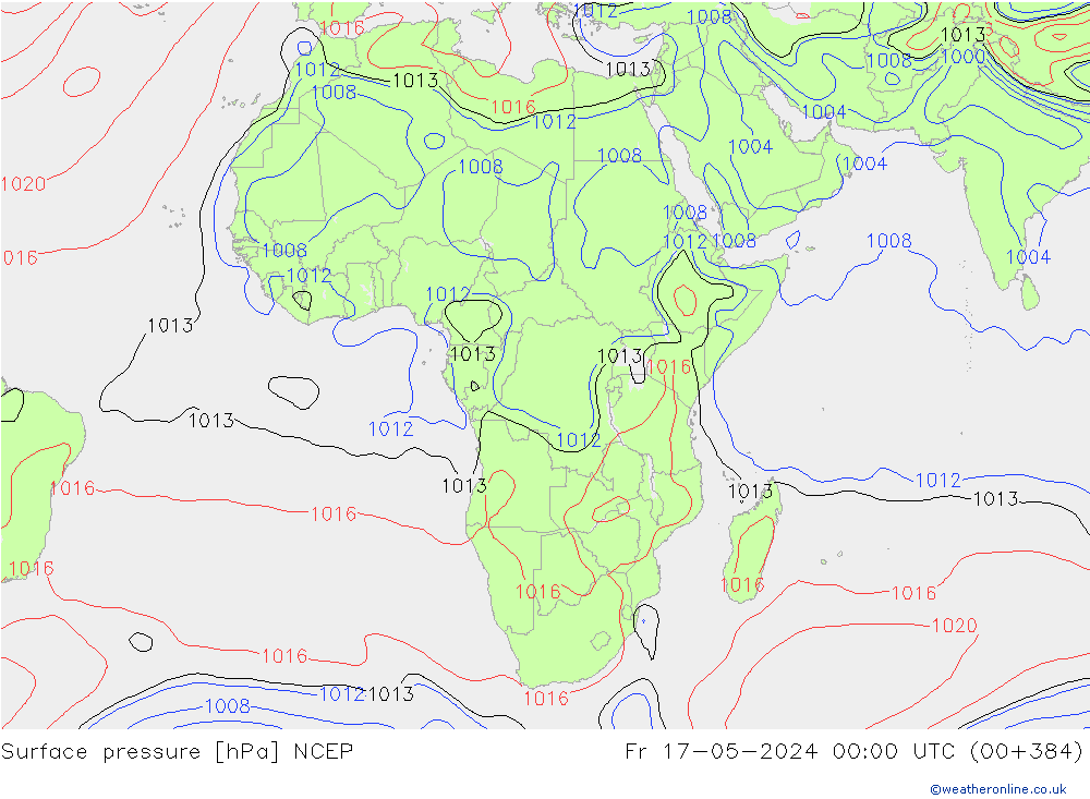 Presión superficial NCEP vie 17.05.2024 00 UTC