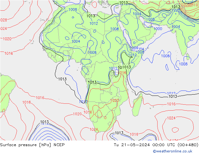 Atmosférický tlak NCEP Út 21.05.2024 00 UTC