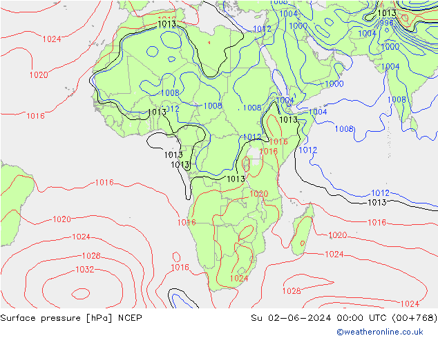 Luchtdruk (Grond) NCEP zo 02.06.2024 00 UTC