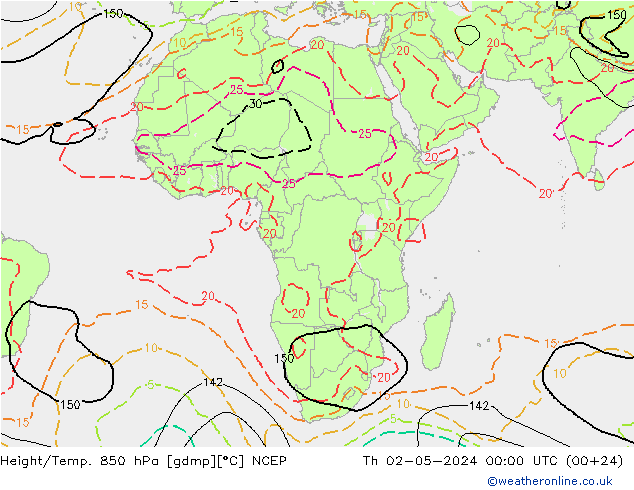 Height/Temp. 850 hPa NCEP Qui 02.05.2024 00 UTC