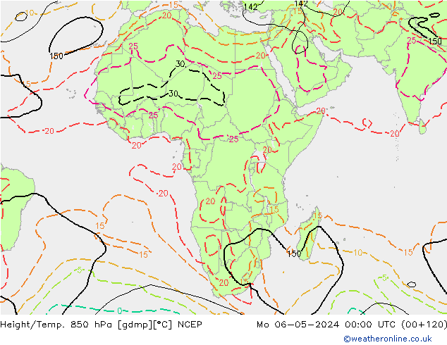 Yükseklik/Sıc. 850 hPa NCEP Pzt 06.05.2024 00 UTC