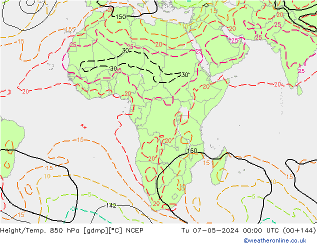 Height/Temp. 850 hPa NCEP wto. 07.05.2024 00 UTC