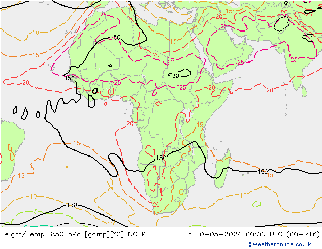 Height/Temp. 850 hPa NCEP Fr 10.05.2024 00 UTC